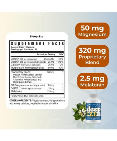Youngevity Sleep Eze - Natural Sleep Support - Valerian Root Passion Flower 5-HTP Melatonin - Non-Habit Forming - Sleeping Support Supplement - (60 Capsules) - Buy Online on GoSupps.com