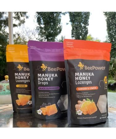 BeePower Manuka Honey Lozenges | 40 Lozenges, 6.7 Oz MGO 500+ (Ginger Lemon) | All Natural & Soothing - Buy Online on GoSupps.com