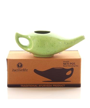 2activelife Ceramic Neti Pot for Nasal Rinse Yoga Jal Neti Pot Sinus & Congestion Relief 225ml Capacity Freckle Green Pattern Durable Leak-Proof Dishwasher Safe - Buy Online on GoSupps.com