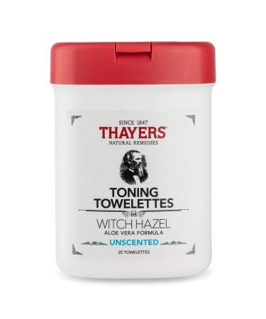 THAYERS Alcohol-Free Witch Hazel Toning Towelettes with Aloe Vera Unscented 25 Count