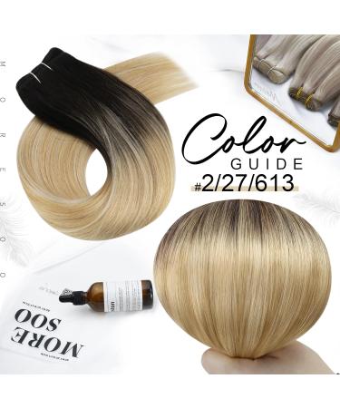 Moresoo Brown Balayage Sew in Human Hair Extensions - Brown Root Ombre to Caramel Blonde - 14 Inch Double Weft - 100g/Pack - Buy Online on GoSupps.com