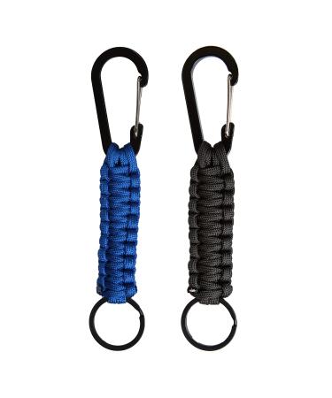 C and C Adventures Paracord Lanyard Keychain with Carabiner Hook and Key Ring Blue and Black