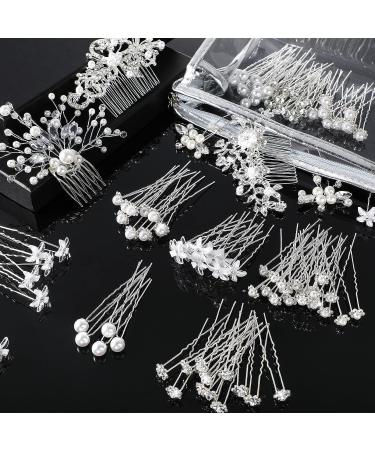 Dingion 125 Pieces Wedding Hair Comb Set with Rhinestone Flower Clips - Silver - Buy Online on GoSupps.com