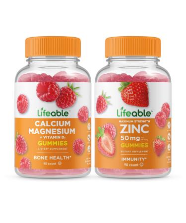 Lifeable Calcium Magnesium + Zinc 50mg Gummies Bundle - Great Tasting Vitamin Supplement Gluten Free GMO Free Chewable