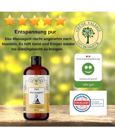 Green Valerie Zen Massage Oil XXL 500 ml | Sweet Almond | Dermatest Excellent | Relax & Rejuvenate | Quality Italian Oil - Buy Online on GoSupps.com
