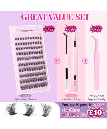 110Pcs Lash Clusters DIY Eyelash Extension Kit | D Curl Mega Volume Wispy Individual Lashes | Long Lasting Bond & Seal | Lash Tweezers | Home Eyelash Extensions - KIT-05 - Buy Online on GoSupps.com