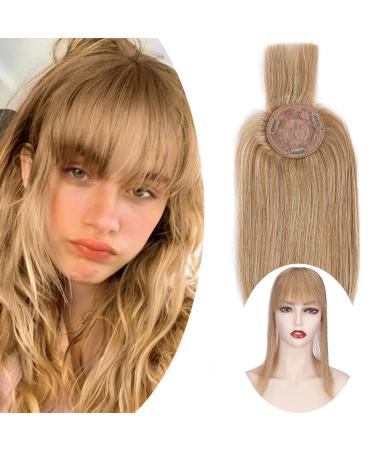 12" SEGO Hair Toppers with Fringe for Thinning Hair Women Real Hair #27 Dark Blonde Remy Human Hair One Piece Clip in Hair Extension 150% Density Hairpieces Toupee (35g)