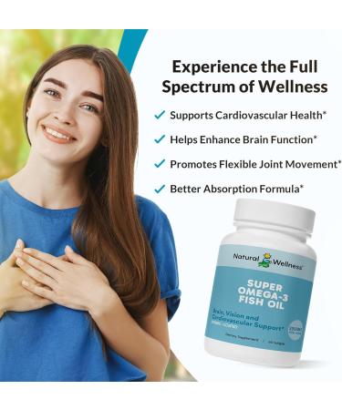 Natural Wellness Super Omega-3 Fish Oil 600mg EPA & 400mg DHA High Potency Omega 3 Fish Oil Supplement for Heart Brain Joint & Immune Health Purified Enteric-Coated Softgels 60 Count - Buy Online on GoSupps.com