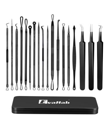 19 Pcs Blackhead Remover Pimple Popper Tool Kit Professional Blackhead Extractor Tool for Nose Face Stainless Comedone Extractor Blemish Whitehead Popping Tool with Portable Metal Case (Black)