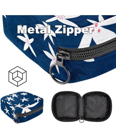 White Flower Pattern Navy Blue Sanitary Napkin Storage Bags | Eco-Friendly & Stylish Organization - Buy Online on GoSupps.com