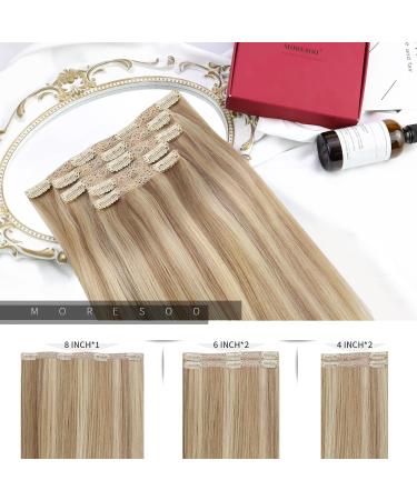 Moresoo Real Hair Clip-In Extensions | Double Weft Gold & Medium Blonde | 70cm & 30cm Remy Hair - Buy Online on GoSupps.com