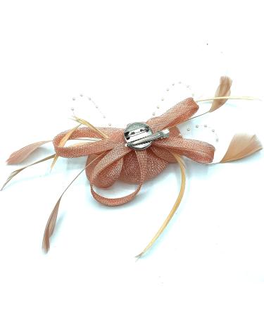 Ladies Peach Feather Beaded Beak Clip Fascinator for Weddings, Races & Royal Ascot - Buy Online on GoSupps.com
