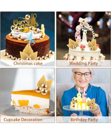 LLMSIX Gold Palm Leaves & Foam Balls Cake Decor Set - Ideal for Baby Showers, Weddings, Birthdays - 28PCS Palm Leaves, 20PCS Foam Balls, 8PCS Leaf Inserts - Buy Online on GoSupps.com