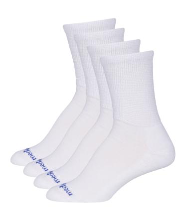 MediPeds Women's Diabetic Extra Wide Crew Socks with Coolmax 4 Pack Shoe Size: 10-13 White