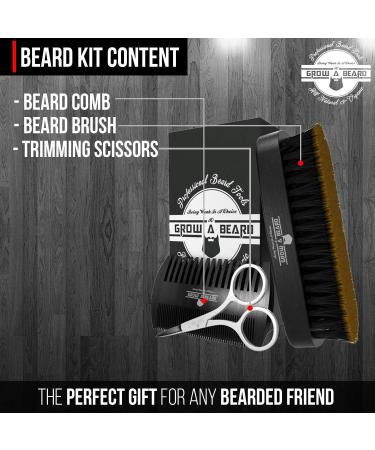 Men's Beard Grooming Kit - Straightener, Growth Oil, Wash, Brush, Comb, Balm, Conditioner, Razor & Scissors - Unscented & All Natural - Perfect Gift - Black - Buy Online on GoSupps.com