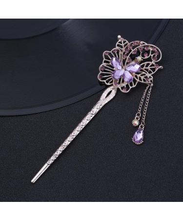 Shop Lurrose Rhinestone Hair Sticks | Vintage Crystal Butterfly Hairpins for Women & Girls - Purple - Buy Online on GoSupps.com