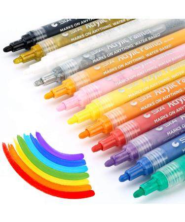 MISULOVE Acrylic Paint Pens  Medium Tip  12 Colors  Water Based  Permanent & Waterproof Ink  Works on Rock  Wood  Glass  Metal  Ceramic  Marker Pens for DIY Craft Making Supplies 12-Old Colors