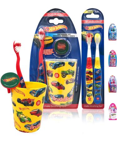Premium Kids Girls Boys Children Friendly Designed Happy Brushing Time Ultimate Soft Bristle Toothbrush Kit, Manual Toothbrush, Cover Cap, Rinsing Cup, Extra Brushes