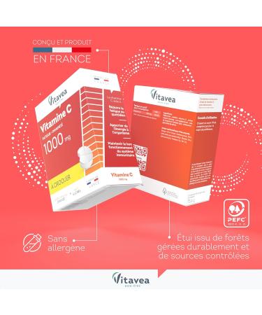 VITAVEA BIEN-ETRE - Vitamine C 1000mg - Tonus et Energie - Compl ment Alimentaire Fatigue et Syst me immunitaire - 28 comprim s - Saveur Orange -Sans sucres ajout s - Cure 28 jours -Fabriqu en France Rouge 28 unit (Lot de 1) - Buy Online on GoSupps.com