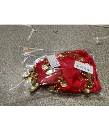 Womens Belly Dance Hip Scarf & Chiffon Towel - Red Coin Belt Costume with Sequins | International Shipping - Buy Online on GoSupps.com