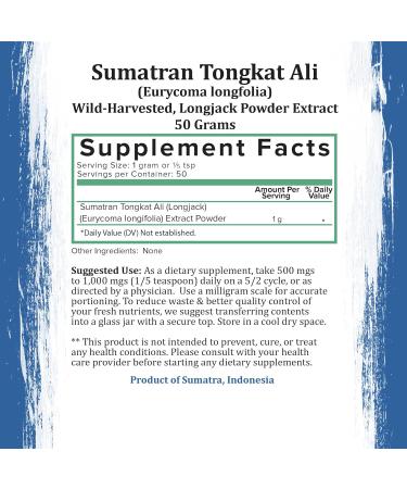 Buy Pure Indonesian Tongkat Ali Powder - Pharmaceutical Grade Longjack Extract | Wild Harvested Eurycoma Longifolia (50g) - No Fillers Fast International Shipping - Buy Online on GoSupps.com