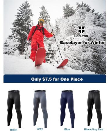 HOPLYNN Men's Winter Compression Pants 4 Pack - Running Baselayer Tights for Workout, Sports, Yoga - Black, Grey, Blue - Large - Buy Online on GoSupps.com