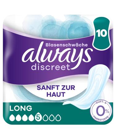 Always Discreet Incontinence Slip Inserts Women Long (10 Binden) Without a fragrance and dyes strong protection which you hardly feel 10 pieces (1 Pack) long