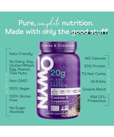 OWYN Plant Based Protein Powder 20g Protein Probiotics Superfoods Greens Pea Chia Pumpkin Seed Blend Vegan 2.2lb (Cookies & Creamless) - Packaging May Vary - Buy Online on GoSupps.com