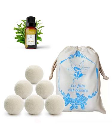6 Pack Wool Dryer Balls Dryer Balls Wrinkle Remover Hair Catcher with Tea Tree Essential Oil