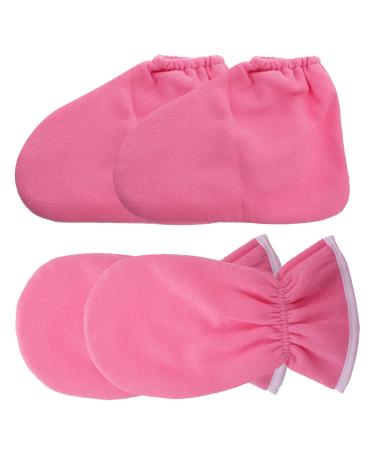 Healifty 4Pcs Paraffin Wax Bath Gloves Booties Moisturizing Work Gloves Foot Spa Cover Hand Treatment Kit Paraffin Wax Warmer Insulated Mitts for Women Pink