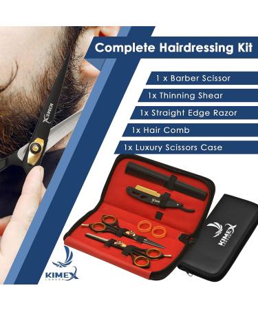 KIMEX LONDON Professional Hair Scissor Set - Stainless Steel Hair Cutting Shears with Thinning Scissor Razor, Hair Combs, and Leather Cover Black - Buy Online on GoSupps.com