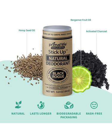 Black Rogue Stick Up Natural Deodorant with Bentonite Clay and Arrowroot - 3 oz Vegan Deodorant for Women and Men - Long-lasting Formula with Magnesium and Zinc - Buy Online on GoSupps.com