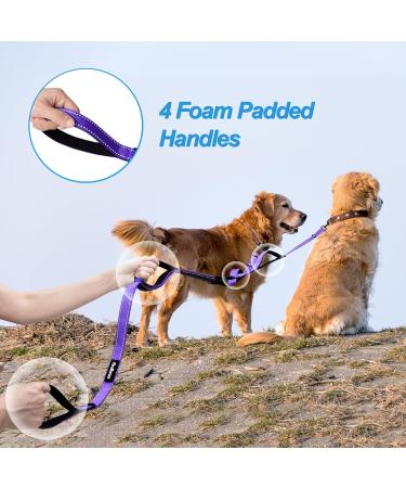 Petbonus Double Dog Leash for 2 Dogs - Adjustable Reflective & Padded Handles for Medium to Large Breeds - Purple - Buy Online on GoSupps.com