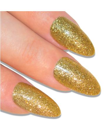 False Nails Bling Art Gold Gel Nails Stiletto Almond 24 Artificial Nails Long Tips with Glue