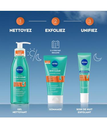 NIVEA Derma Skin Clear Daily Exfoliating Night Care (1 x 40 ml) Night care 8% salicylic & glycolic acids & niacinamide Anti-blackhead face cream for blemish-prone skin - Buy Online on GoSupps.com