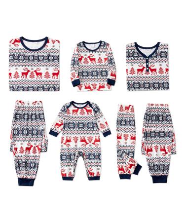 PATPAT Family Christmas Pjs Matching Sets Reindeer and Snowflake Patterned Sleepwear Xmas PJS Set for Couples and Kids Women S Bluewhite