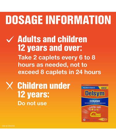Maximum Strength Delsym Cough Suppressant Fast Release Caplets - 8 Hour Day/Night Relief, 20 Count (Pack of 1) - Buy Online on GoSupps.com