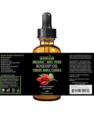 GreenIVe Rosehip Oil Rosa Canina 100% Pure Cold Pressed Virgin Oil Glass Dropper Easy Application (2 Fl Oz) 1 Fl Oz (Pack of 1) - Buy Online on GoSupps.com