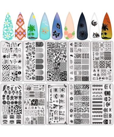 Nail Stamp Plate Gel Set - 22 pcs: Stamping Plates, Polishes, Stamper, Scaper, Templates - Flowers, Animals, Holidays, Summer, Lace Designs - Buy Online on GoSupps.com