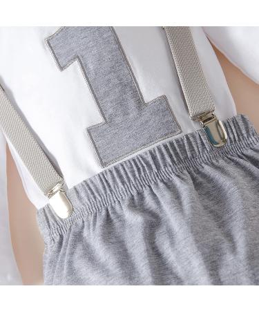 Haokaini Baby Boy 1st Birthday Bow Tie Romper Cake Smash Outfit Grey 9-12 Months - Buy Online on GoSupps.com