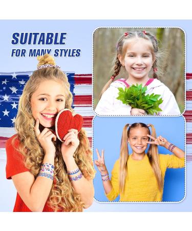 Patriotic Hair Ties Bulk - 60 Pieces Red, White, Blue Ribbon Hair Bands for 4th of July - Flag Style Hair Holders for Girls and Women - Buy Online on GoSupps.com