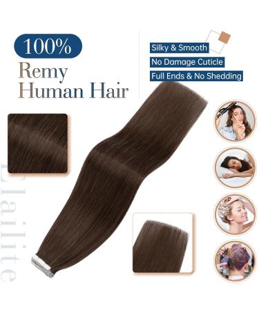 Elailite Invisible Hair Extensions - Real Remy Human Hair Tape Extensions - 20 Pieces 45cm 30g #04 Mittelbraun - Effortless Volume & Length - Buy Online on GoSupps.com