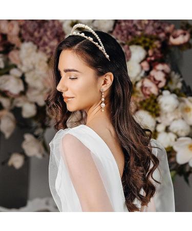 AW BRIDAL Double Row Pearl Headband and Earrings Set - Gold Wedding Hair Accessories for Brides - Buy Online on GoSupps.com