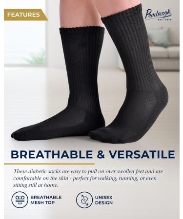 Pembrook Diabetic Socks - Non Binding Neuropathy Socks for Men & Women - Large Black (6 Pairs) - Buy Online on GoSupps.com
