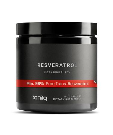 Toniiq Ultra High Purity Resveratrol Capsules - 98% Trans-Resveratrol - Highly Purified and Bioavailable - 180 Caps Reservatrol Supplement 180 Count (Pack of 1)