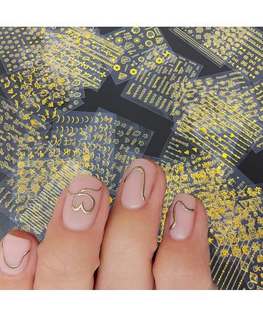 30 Sheets Gold Nail Stickers - Self-Adhesive 3D Geometric & Letter Decals for Nail Art | French Tip & DIY Supplies - Buy Online on GoSupps.com