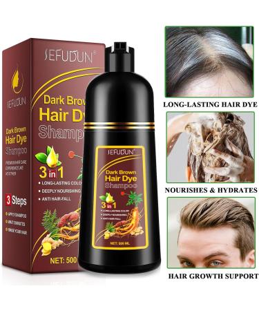  GMOLARSUSCO Dark Brown Hair Dye Shampoo 3 in 1 for gray hair 100% gray coverage for women and men herbal ingredients color shampoo in minutes 500 ml - Buy Online on GoSupps.com