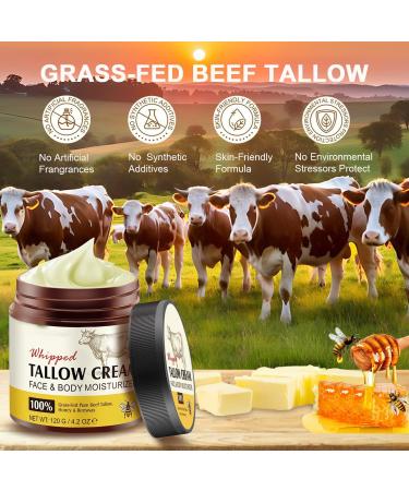 Beef Tallow Skincare Lot de 2 cr mes bio pour le visage et le corps 100 % herbe Fed Beef Tallow hydratation profonde et soin du suif de b uf cr me biologique absorption rapide pour peaux sensibles - Buy Online on GoSupps.com