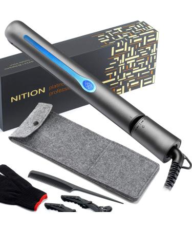 NITION Professional Salon Hair Straightener Argan Oil Ceramic Tourmaline Titanium Straightening Flat Iron for Healthy Styling LCD 265 F-450 F 2-in-1 Curling Iron for All Hair Type 1 inch Plate Black