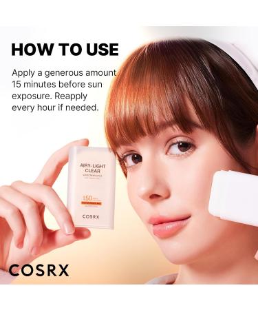 COSRX Airy-Light Clear Sunscreen Stick with Vitamin E & C SPF 50 0.67 oz 19g Lightweight Travel Essentials Summer Essentials Korean Skin Care Korean Matte Sunscreen for Face - Buy Online on GoSupps.com